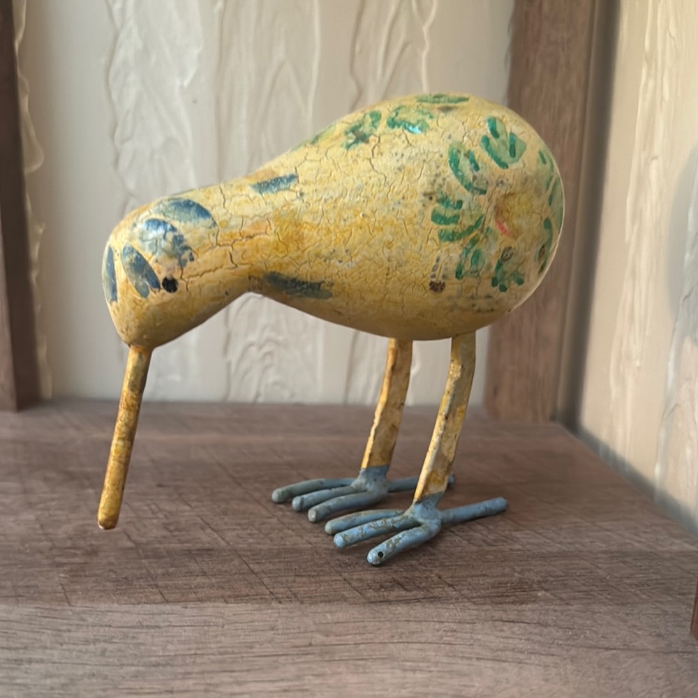 Charming Yellow Bird Figurine with Green Details